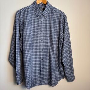 Haggar Men's L‎ Mini-Plaid Long Sleeve Button Up Shirt Wrinkle-Resistant Blue
